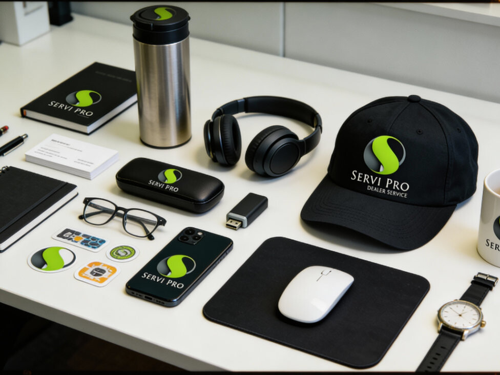 logotipo ServiPro aplicado a varios objetos