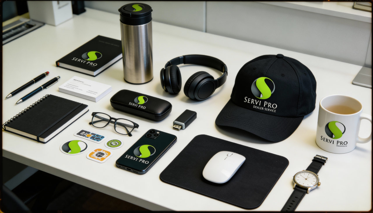 logotipo ServiPro aplicado a varios objetos